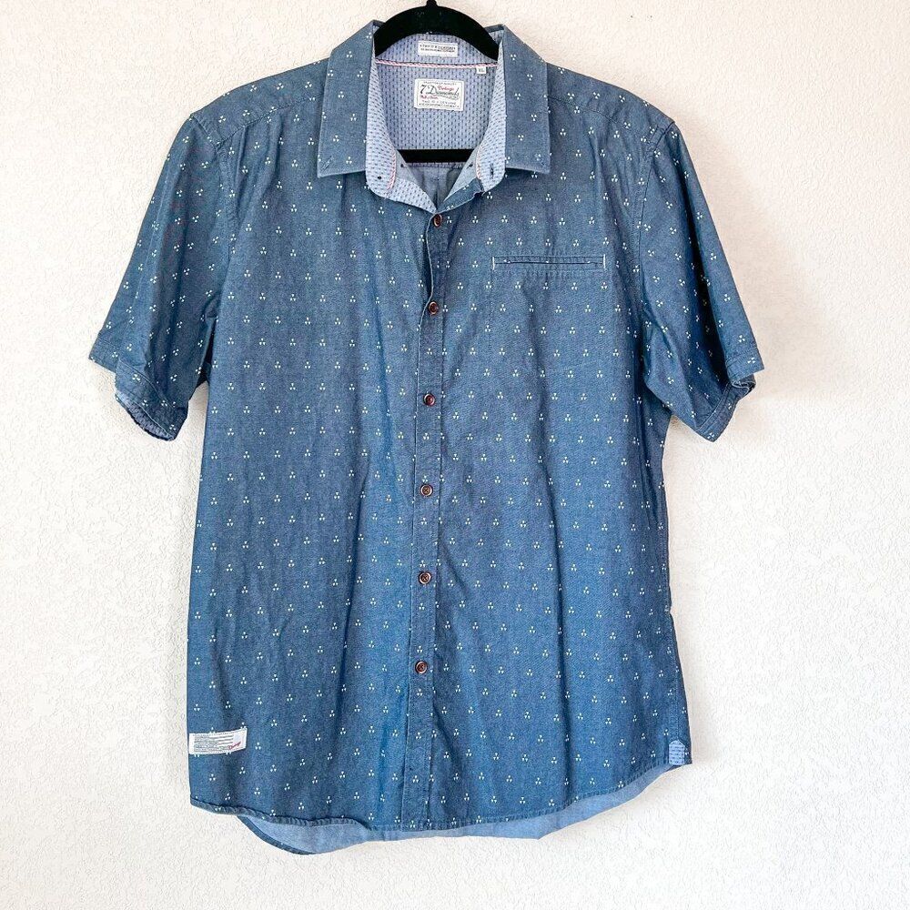 7 Diamonds Blue Geometric Triangle Short Sleeve Button Down Shirt Size XL